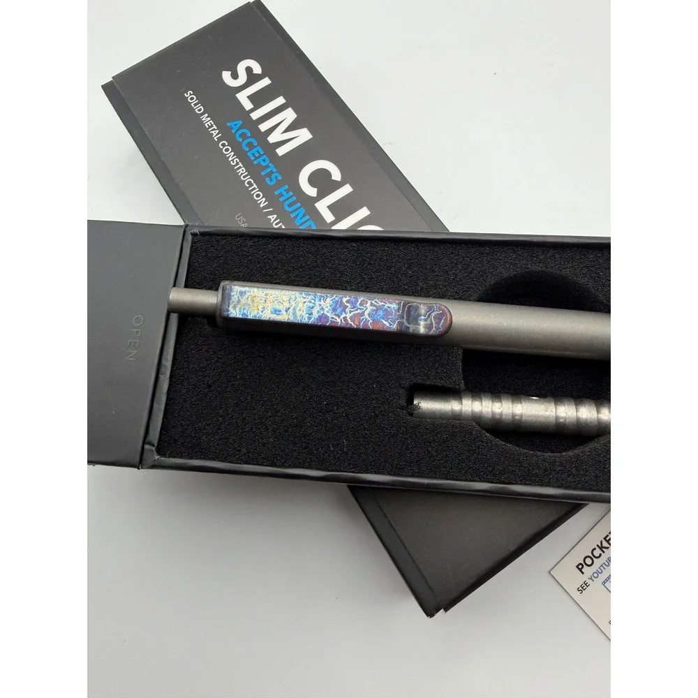 Big Idea Design Slim Click Pen Stonewashed Titanium Lightning Anodized Clip